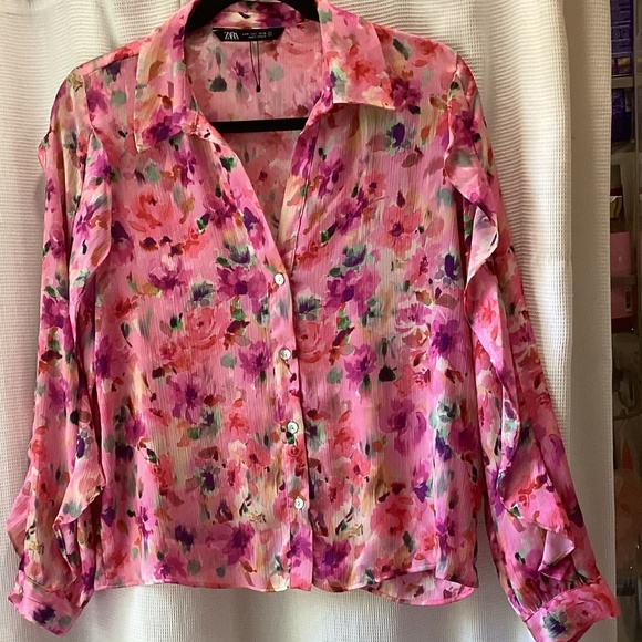 Zara Watercolor Floral Blouse * like new * Small - Picture 1 of 4